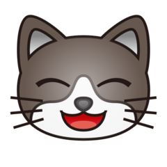 grinning cat with smiling eyes