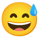grinning face with sweat